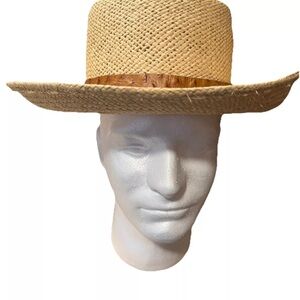 Commodore Round Straw Sun Hat Brown Band Size L Summer Western Y2K Cottagecore